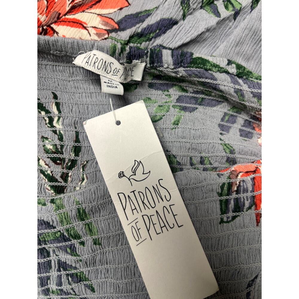 Patrons of Peace Floral Halter Top Gray Smocked Peplum Tie Back Size Medium New - Picture 6 of 9